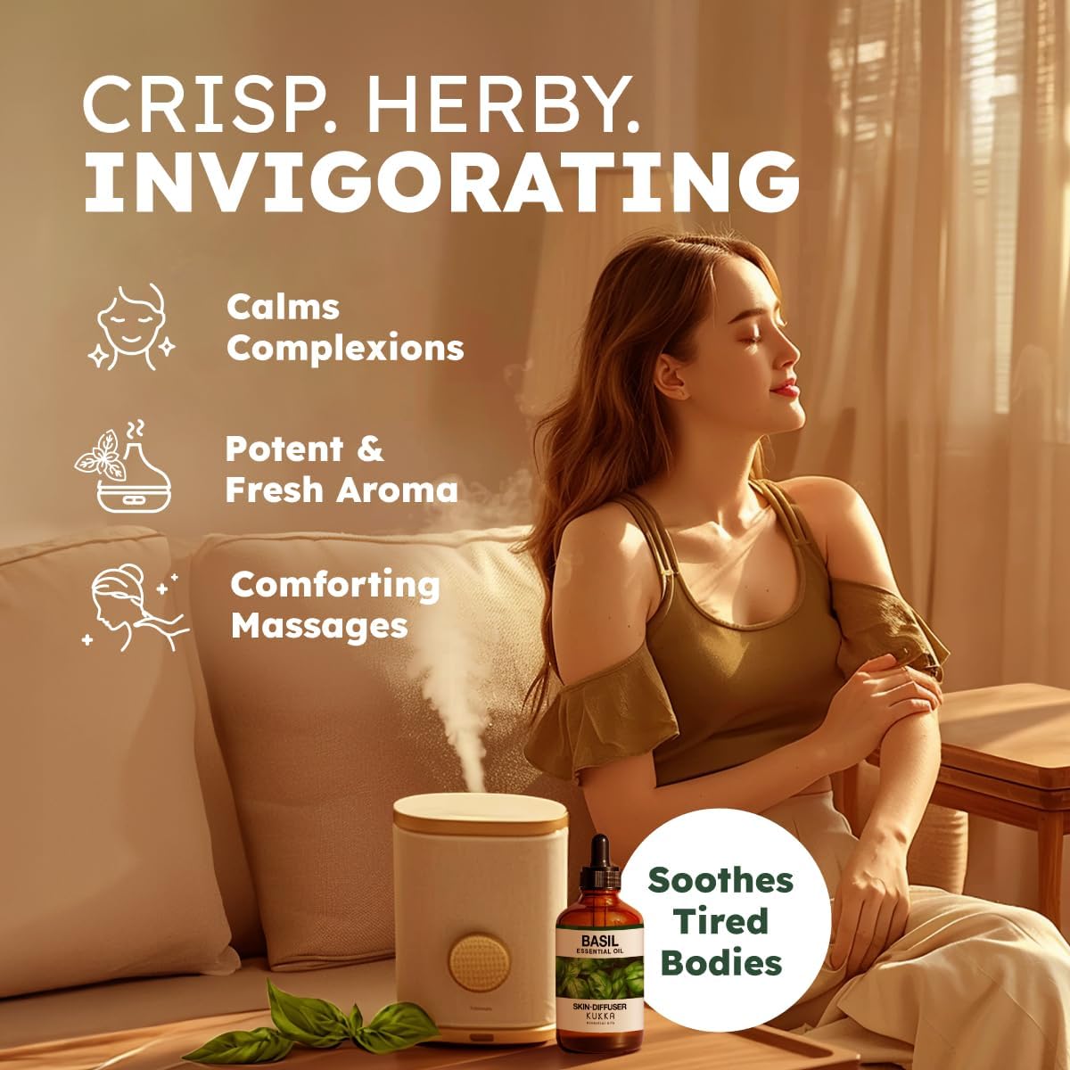 Kukka Basil Essential Oil for Diffusers - 4 Fl Oz - Basil Oil for Skin & Aromatherapy Scent Massage Candles, DIY Soap Making Scents