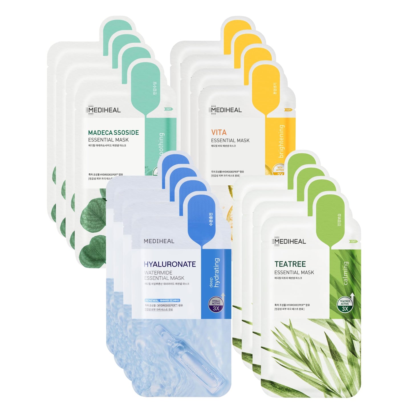 Mediheal Sheet Mask New Essential HERO 16 pack (Hyaluronate, Tea Tree, Madecassoside, Vita) |