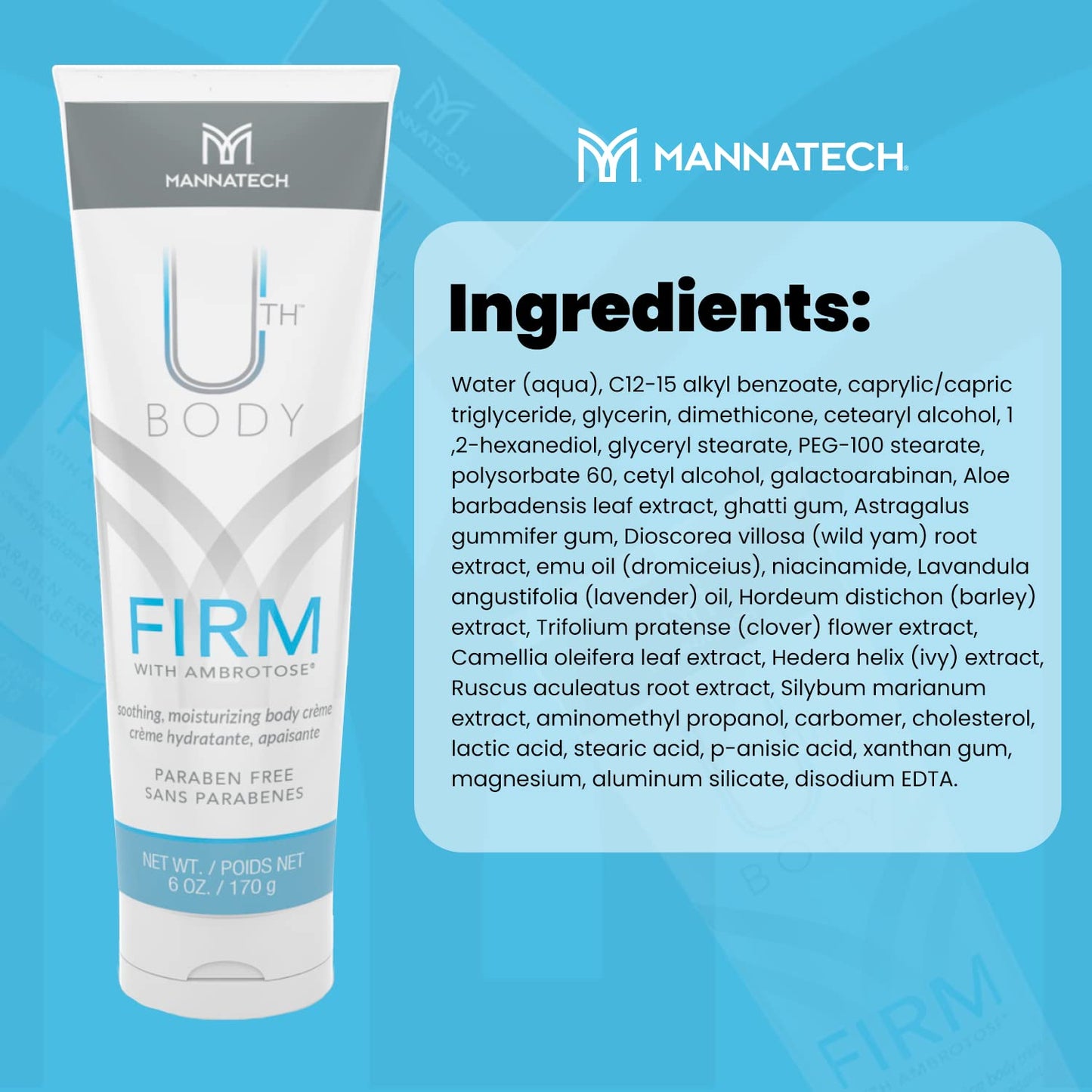Mannatech Moisturizing Body Cream, Firm with Ambrotose 6oz. Moisturizer for Dry Skin, Refresh, Hydrates, and Softens Whole Body, Mild Formula, Paraben-Free, Moisturizing Cream For All Skin-Types