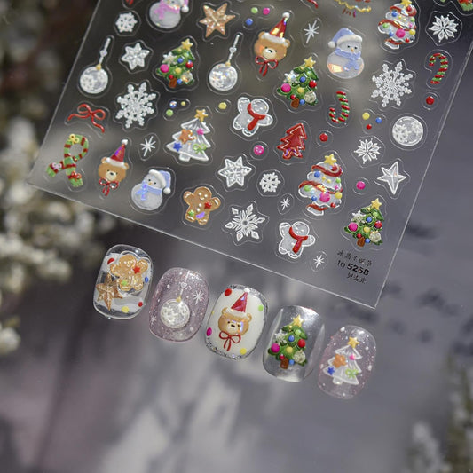 Christmas Nail Stickers Snowflake Snowman Nail Decals 5D Self Adhesive with Design Xmas Tree Nail