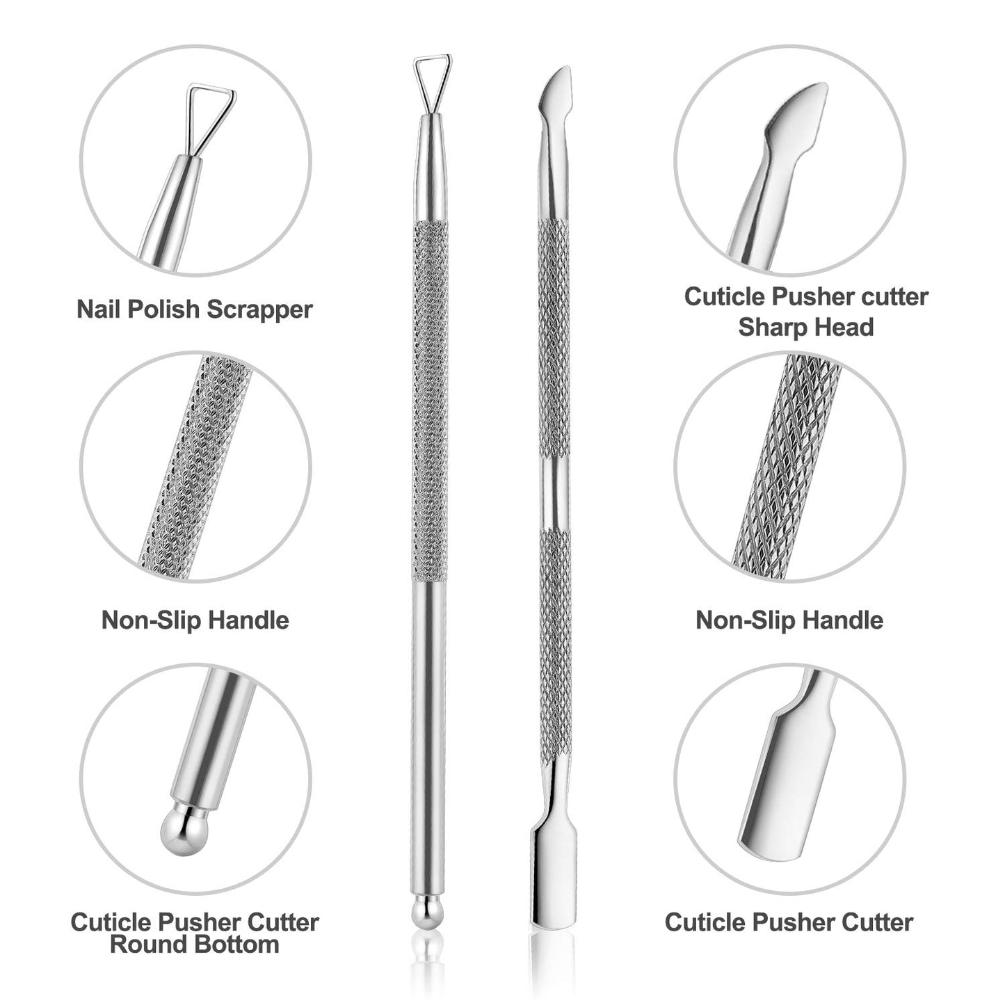 YINYIN Professional Stainless Steel Nippers, Cutter Clippers, Cuticle Remover, Trimmer with Pusher, Pedicure Manicure Tools for Fingernails and Toenails, Sliver