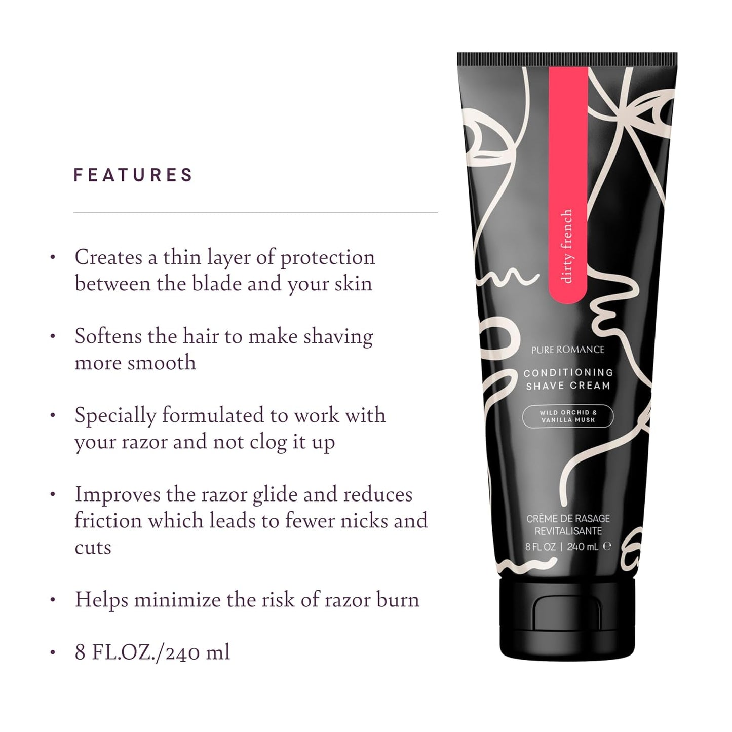 Pure Romance Coochy Cream, Conditioning Scented Shave Cream, Shaving Cream for Women to Experience their Smoothest Bikini Area, Legs, and Underarms, Dirty French