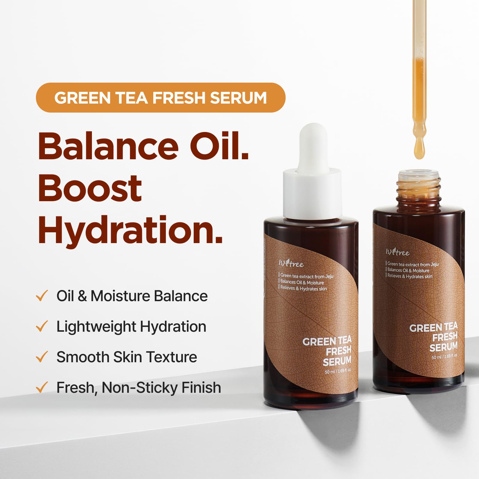 ISNTREE Green Tea Fresh Serum 50ml, 1.69 fl oz | Jeju Green Tea Extract | Controls Excessive Sebum
