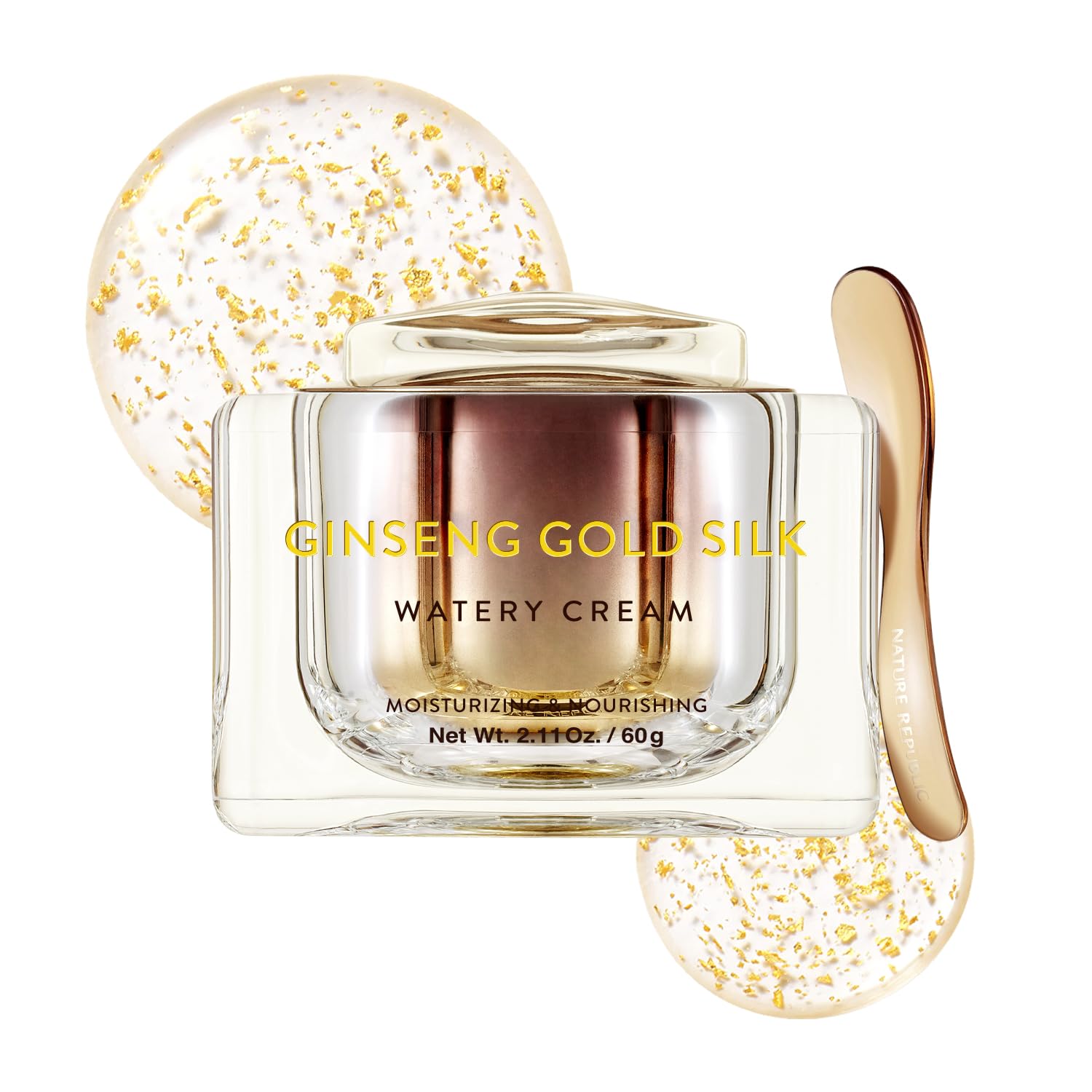 Nature Republic Ginseng Gold Silk Watery Cream 2.11 Oz(60g) | 6 Years Korean Ginseng, 99.9% Pure