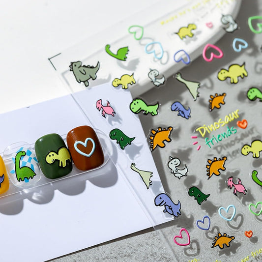 Dedyel Cute Nail Stickers 5D Embossed Cartoon Dinosaur Kawaii Animal Self-Adhesive Nail Decals for