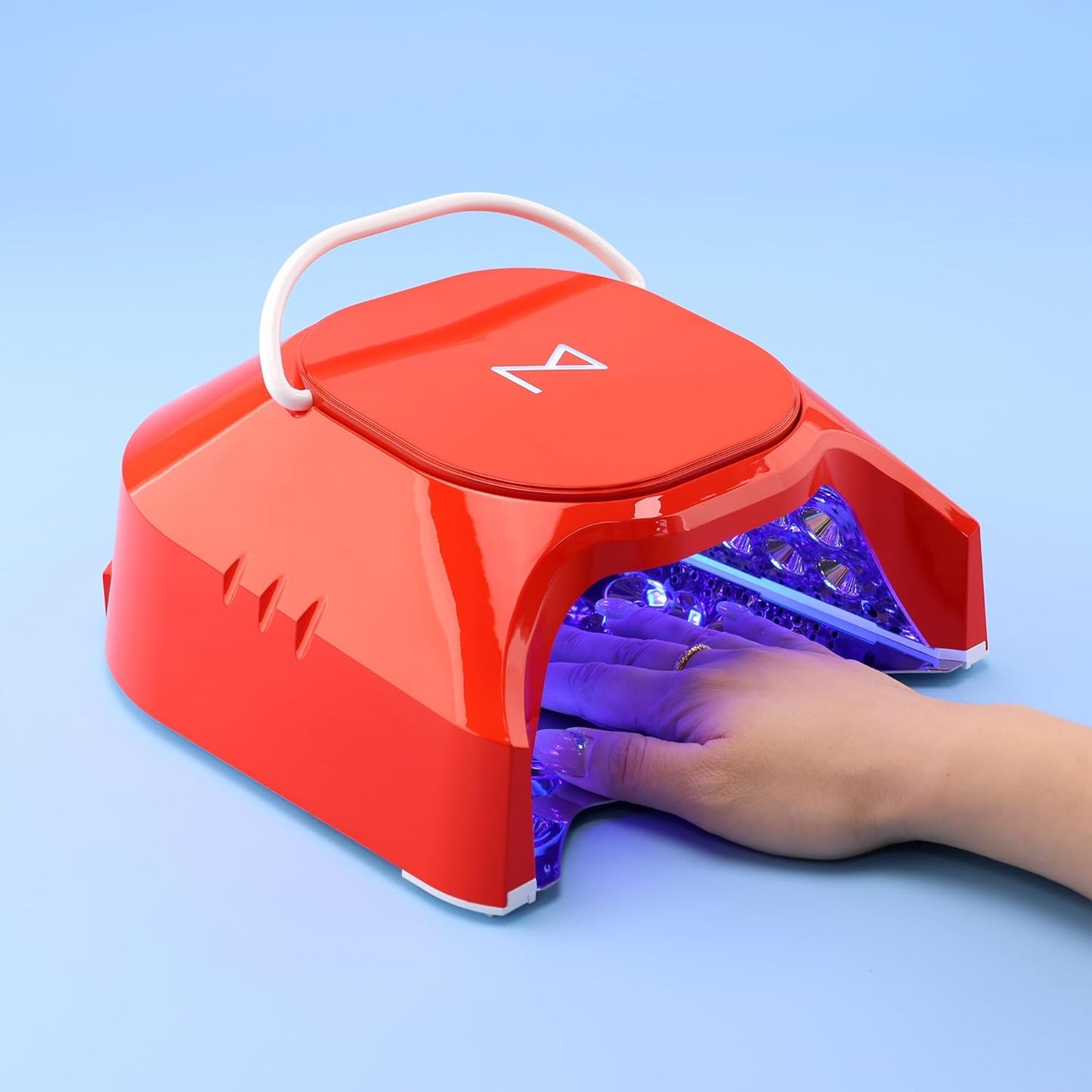 M - GlowPro Professional Hybrid 86W Wireless Rechargeable UV LED Nail Curing Lamp Cordless Nail Dryer for Gel Nails, Manicure, Pedicure (Red)