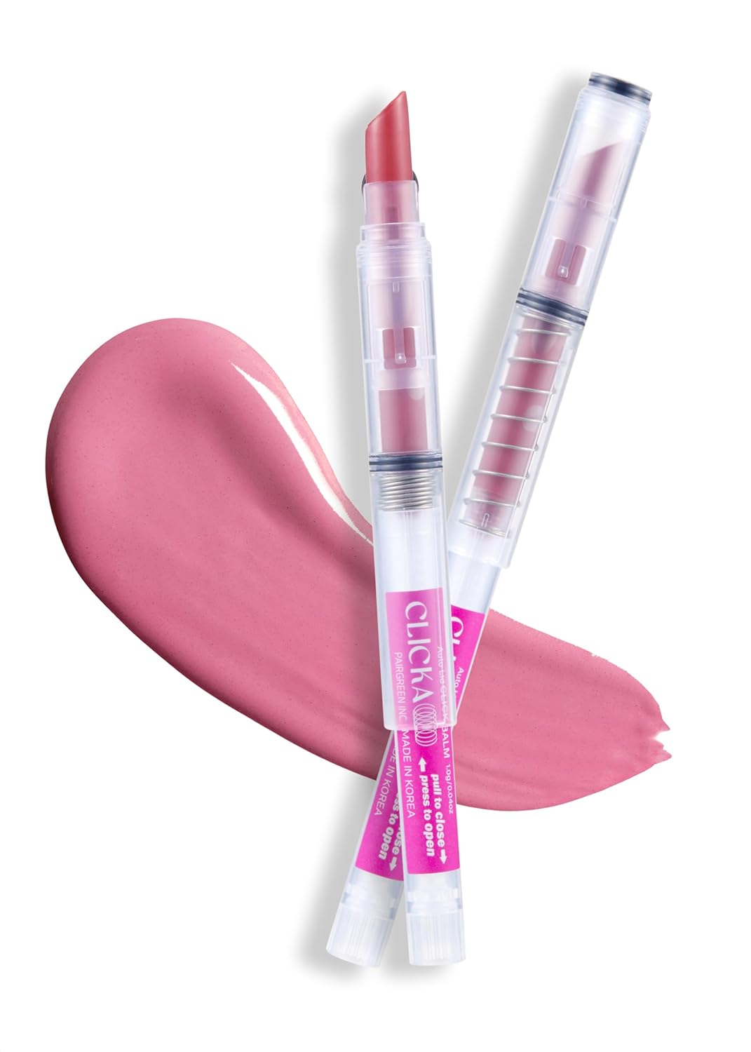 One-Touch Retractable Tinted Lip Balm, Moisturizing Lip Gloss with Menthol (Rose Pink) Korean Lip Care