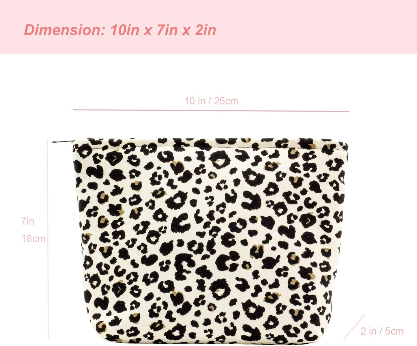 Makeup Bags for Purse Zipper Cosmetic Pouch Large Travel Canvas Make Up Organizer Tool Pouch for Women and Girls,Leopard Ivory
