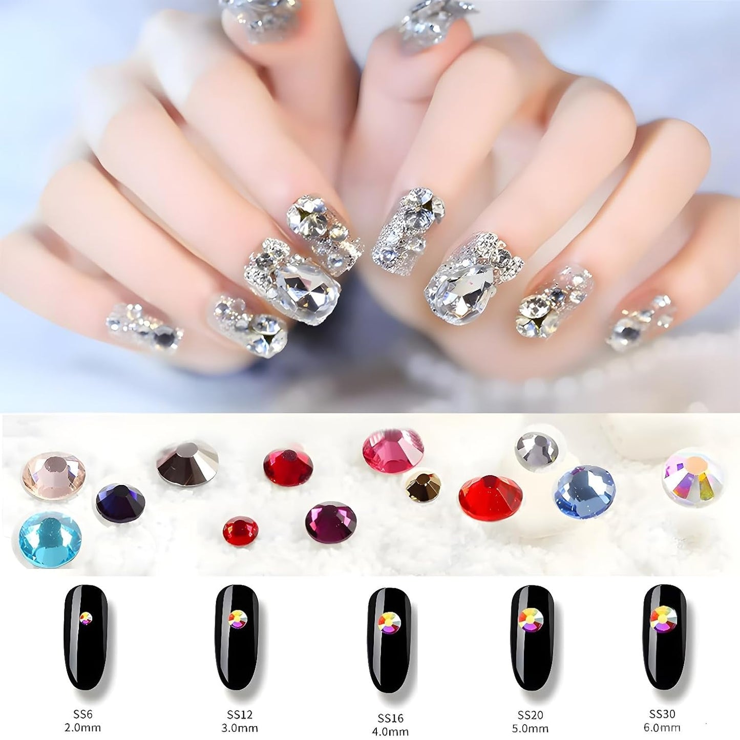 Flatback Rhinestones Round Gems for Nails Art and Crafts 1250Pcs SS20 5mm Glitter Crystals Stone DIY Bags Clothes Shoes (White)