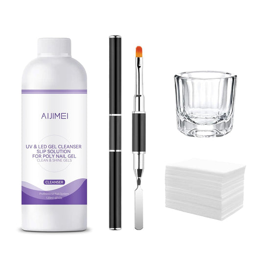 AIJIMEI Gel Nail Slip Solution Poly Gel Slip Solution Set 4FL.OZ Slip Solution for Builder Nails Gel Nail Solutions with Nail Art Tool, Gel Cleanser for Poly Nail Gel Nails Hard Gel