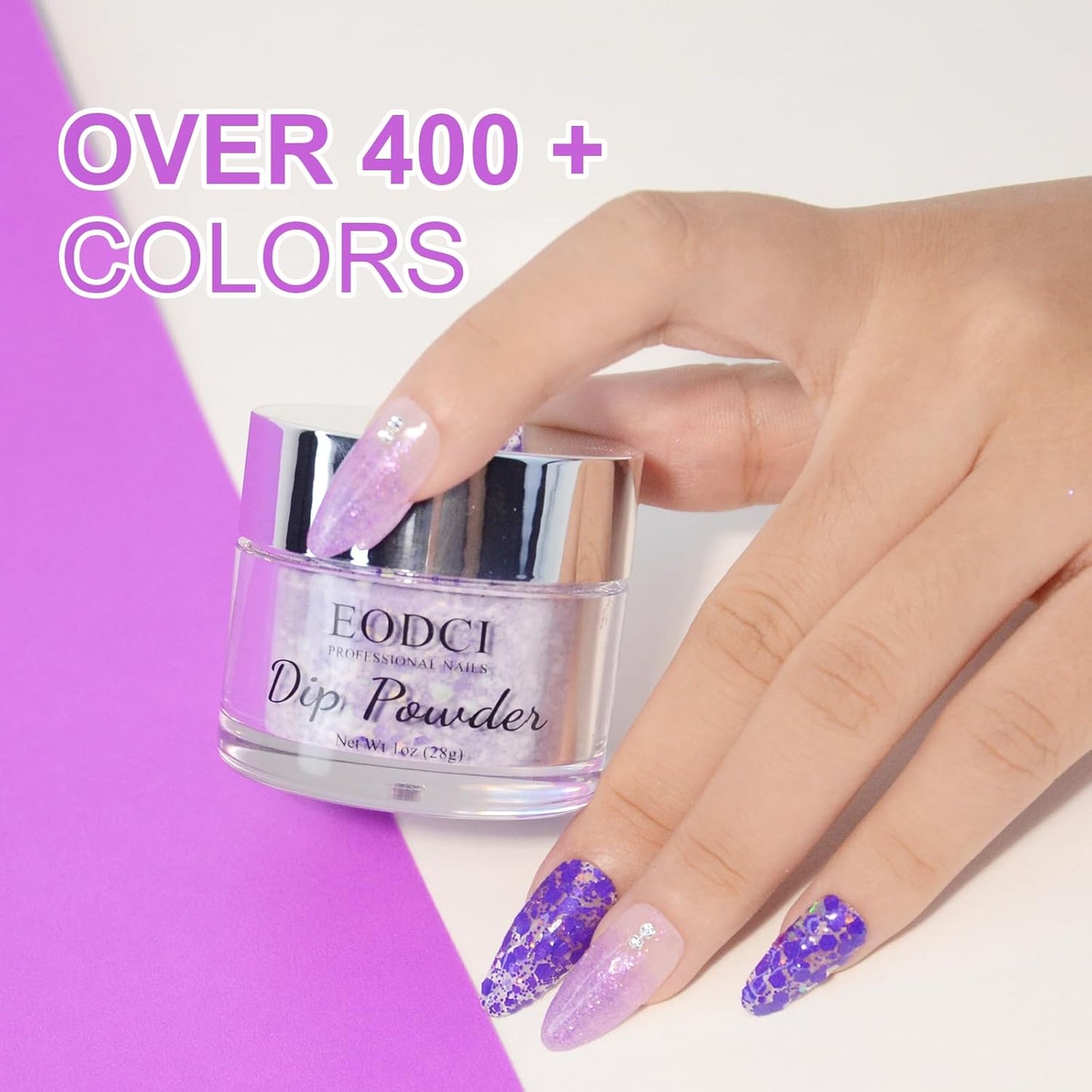 Nail Dip Dipping Powder,1 Oz/28g Dopamine Glitter Purple Color Dipping Powder French Nails Art Starter Manicure DIY Salon Home Gift for Women,No Need Nail Lamp Cured