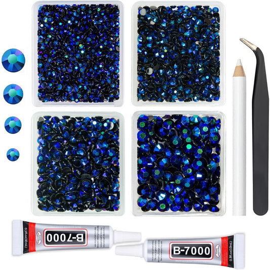 Sapphire Blue AB Resin Rhinestones w B7000 Jewelry Glue for Bedazzling Crafting 3mm 4mm 5mm 6mm