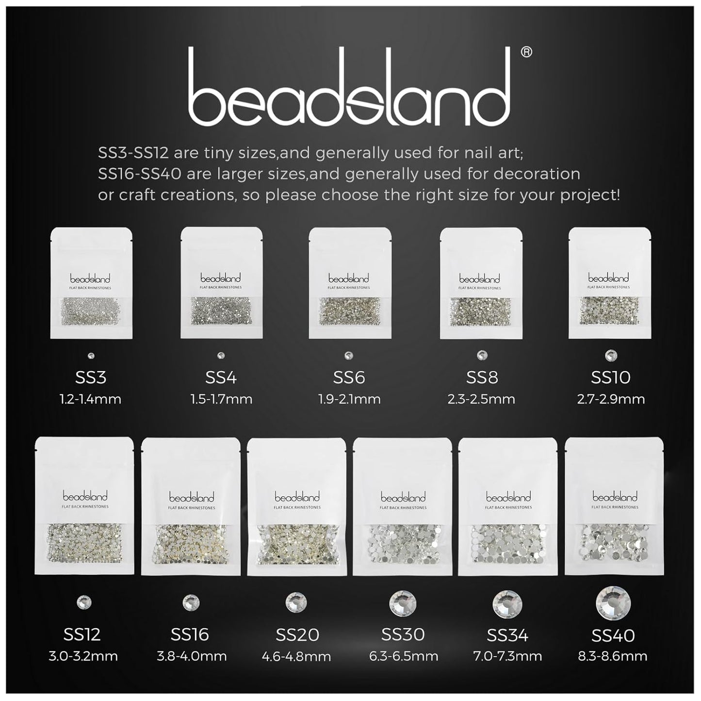 beadsland Flat Back Crystal Rhinestones Round Gems, Metal Sunlight (1.3-1.4mm) SS3/1440pcs