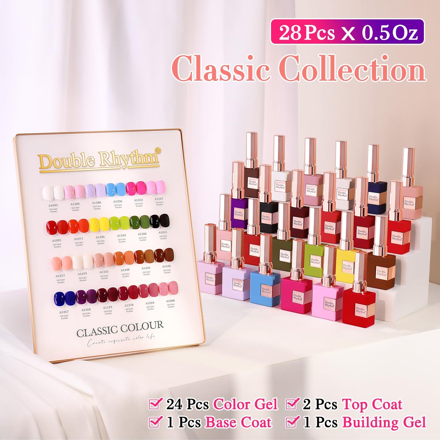 Double Rhythm 28Pcs 0.5Oz Gel Nail Polish Set Same Color Same Bottle Soak Off Gel Polish Kit Nail Art Manicure Salon DIY at Home for Women (Red Pink Collection-T24-4)