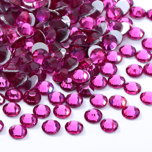 Fuchsia Flatback Rhinestones, Glass Rhinestones for Nail Art and Craft, Glue Fix, Loose Crystal