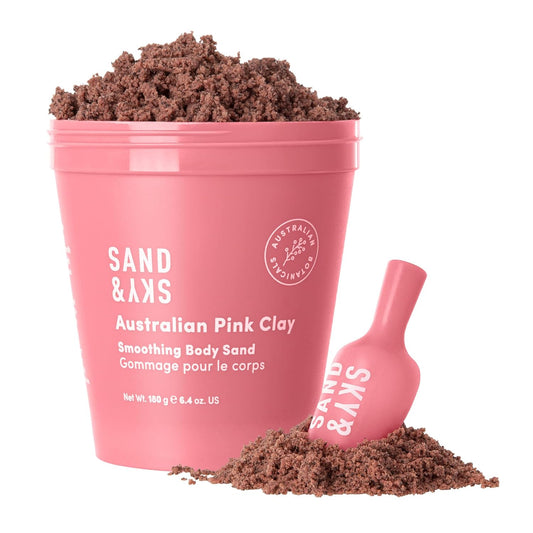 Sand & Sky Australian Pink Clay Exfoliating Body Scrub with Macadamia Oil - Smoothing Shimmer Body Polish for Cellulite Reduction, Helps with Keratosis Pilaris, 6.8 oz