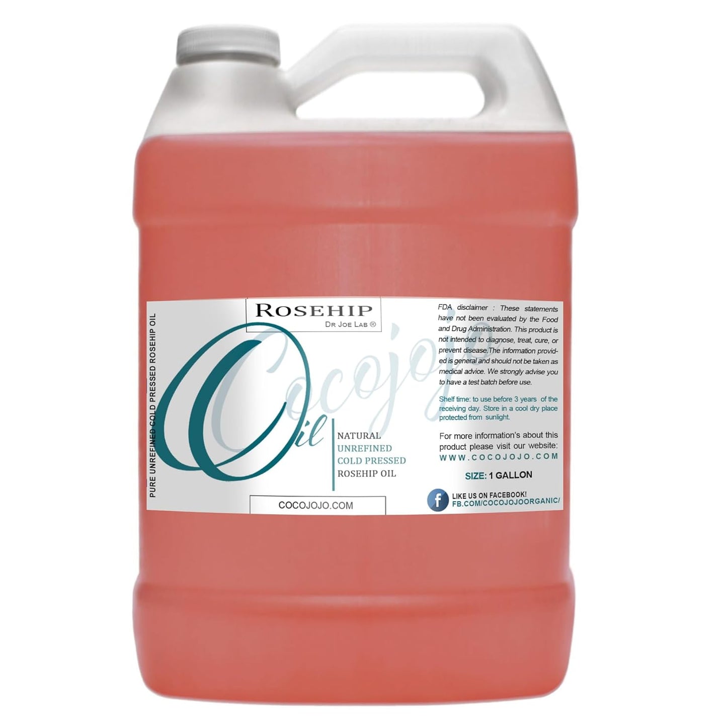 Dr Joe Lab Rosehip Oil - Bulk 128 oz 1 Gallon - Pure Unrefined Cold Pressed Natural Vegan Non GMO Virgin Seed Carrier Oil - Hair Skin Face Body Nails Cuticle Under Eye Mature Sensitive