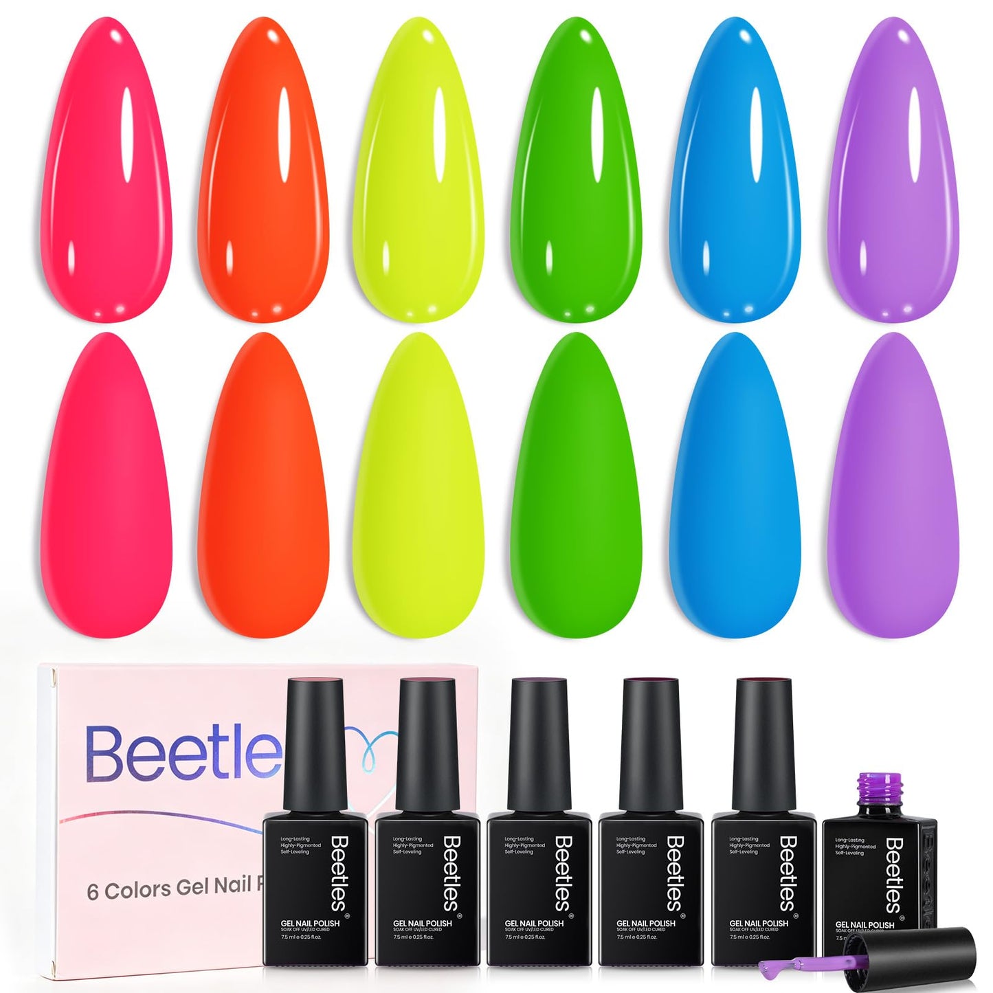 Beetles Neon Gel Nail Polish, Rainbow Kingdom, 6 Colors Gel Nail Polish Set