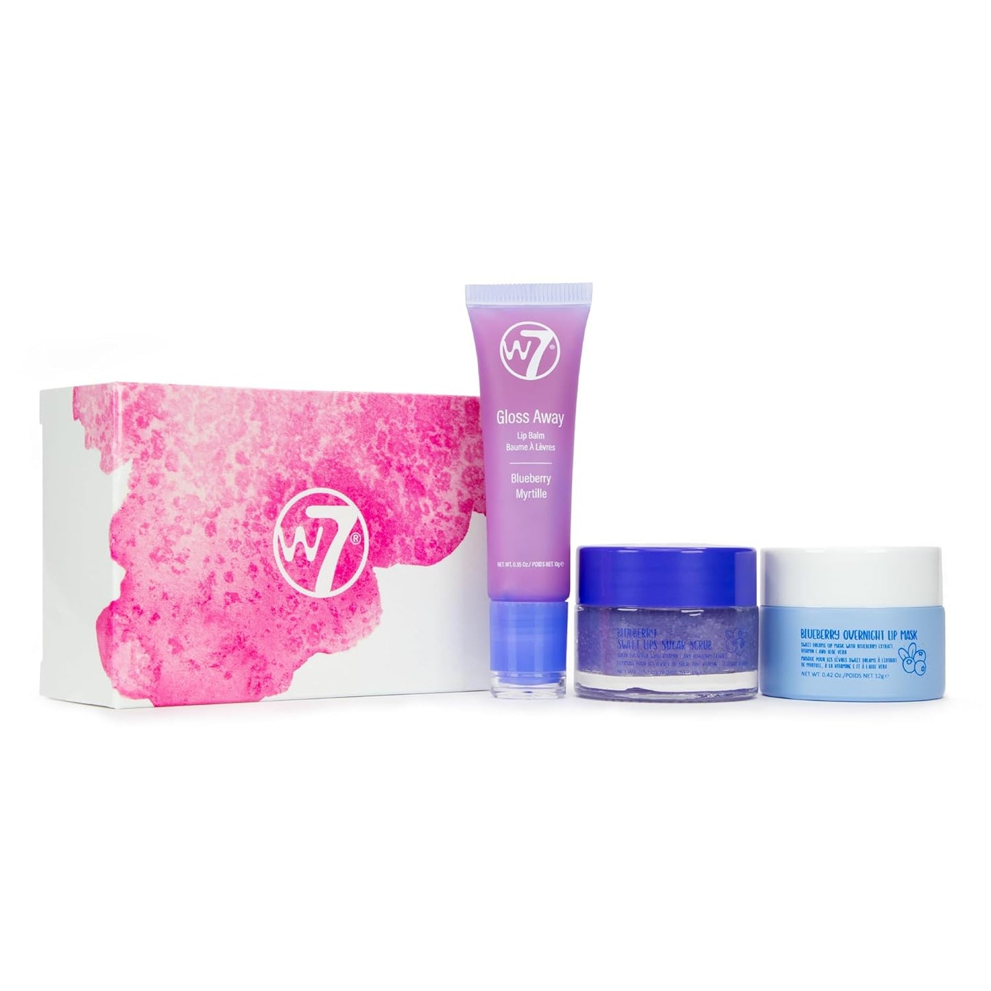 W7 Sweet Dreams Lip Care Trio - 3 Piece Gift Set - Overnight Lip Mask, Lip Balm & Lip Scrub - Blueberry
