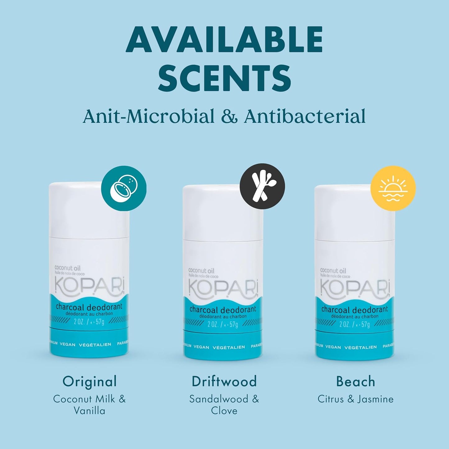 Kopari Aluminum Free Coconut Deodorant, Non Toxic & Clean Plant-Based, No Aluminum, Parabens or Baking Soda, Long Lasting Protection, Charcoal 2 Pack