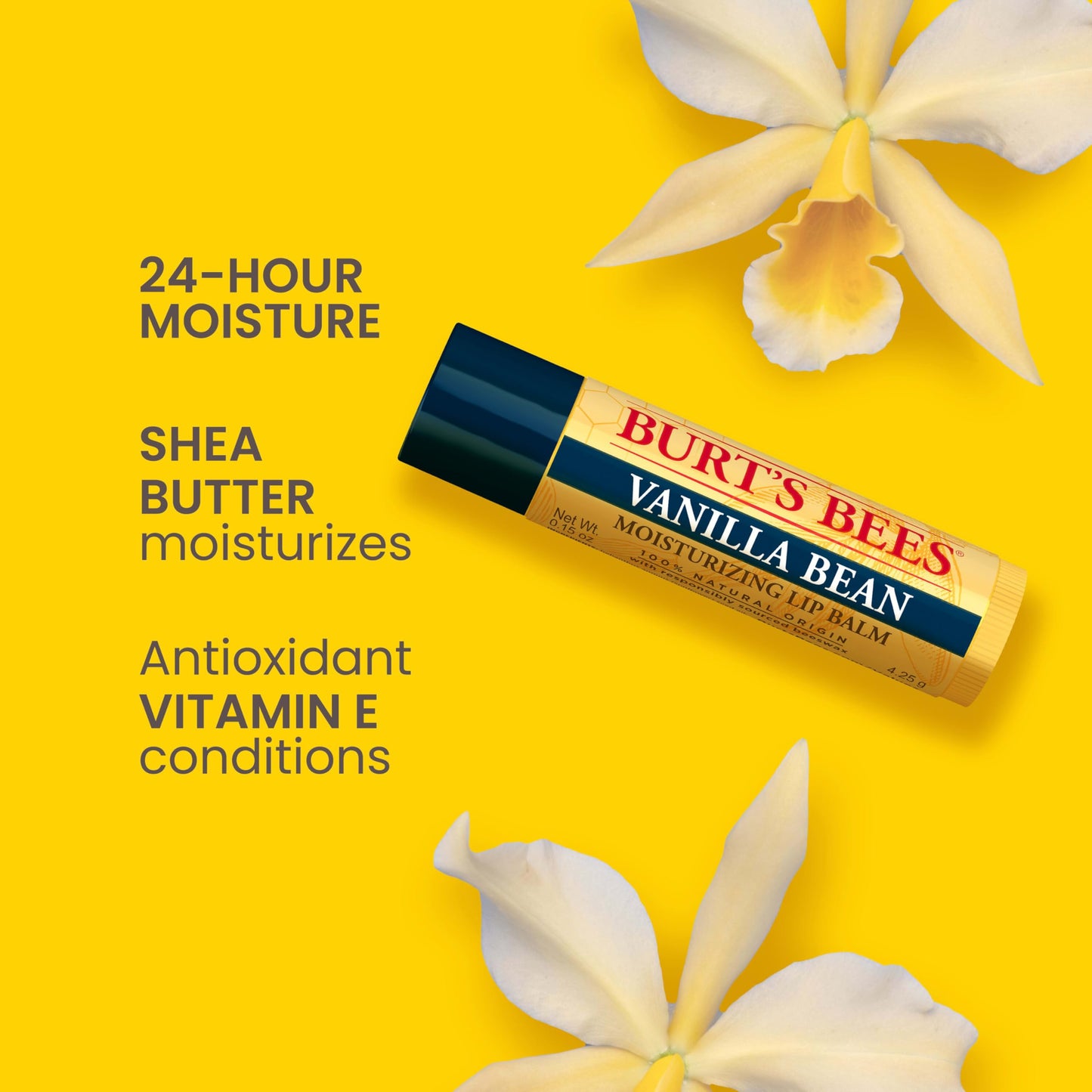 Burt's Bees 100% Natural Moisturizing Lip Balm, Vanilla Bean - 4 Tubes