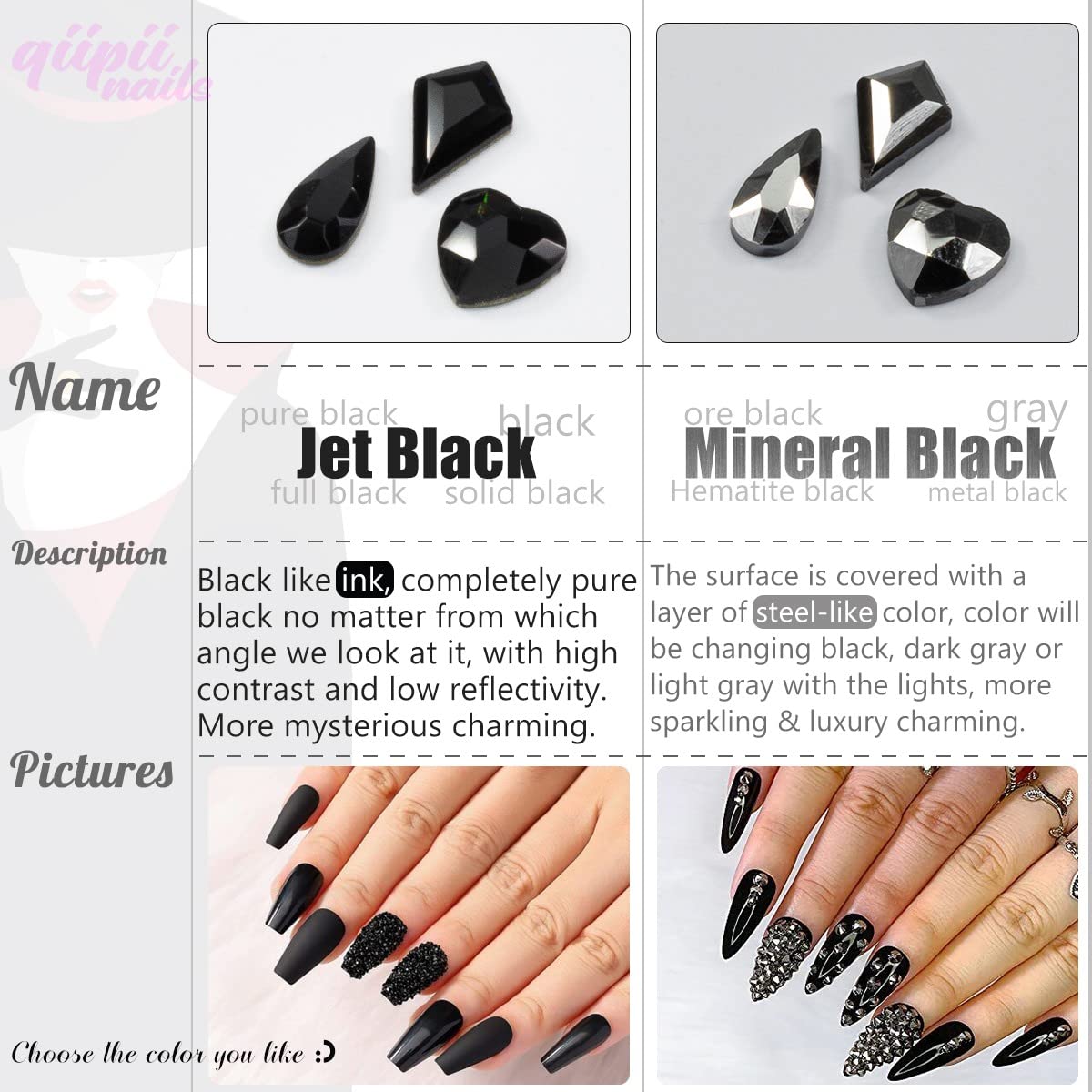 2630Pcs Mine Black Nail Rhinestones 120 Multi Shapes Metallic Black Big Gems Nail Charms +2510 Flatback Rhinestones Round Beads K9 Glass Stones Nail Art Diamonds jewels for Nails Eyes Makeup Crafts