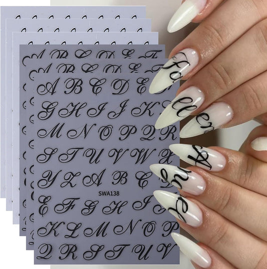6 Sheets Gothic Nail Art Sticker Decals, Russian Letters Notes Nail Stickers Holiday Nail Decals