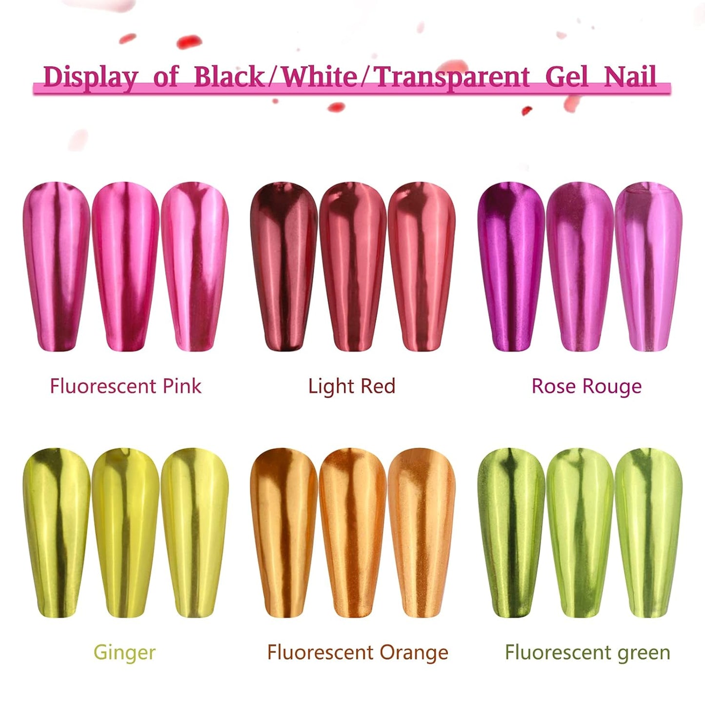 6 Box Chrome Nail Powder, Chrome Effect Nail Powder Set, Shiny Nail Glitter Powder with Magic Mirror Effect for Nail Art Design Decoration(Fluorescent Color Series)