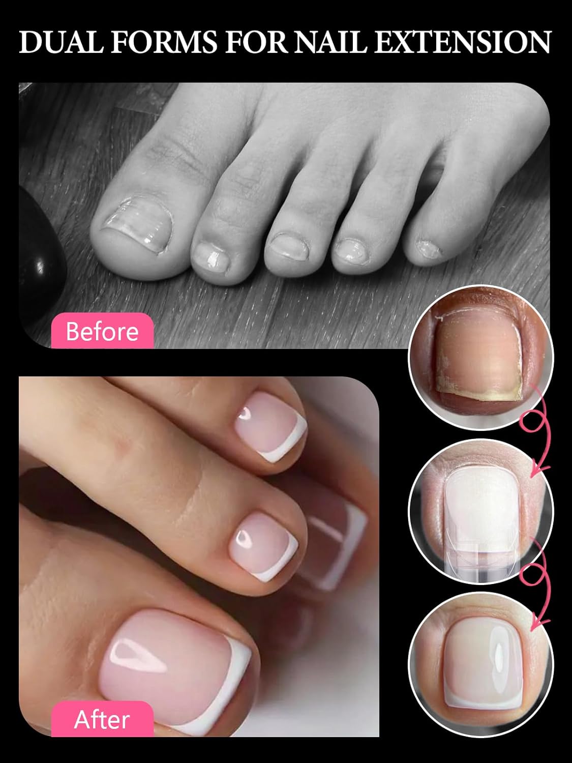 TOROKOM Poly Gel Nail Forms for Toes, Long Square Dual Forms, Toe Pedi Nail Extension Reusable Toe Nail Tips Mold, 120Pcs, 12 Sizes