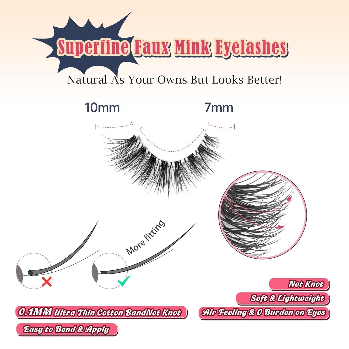 Eyelahses Wispy Lashes Cat Eye 10MM Short Lashes C Curl Soft Lash Strips Siligli
