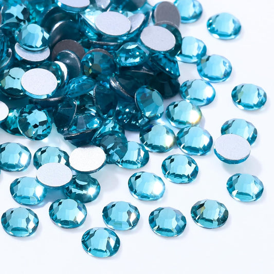 Aquamarine Flatback Rhinestones, Glass Rhinestones for Nail Art and Craft, Glue Fix, Loose Crystal