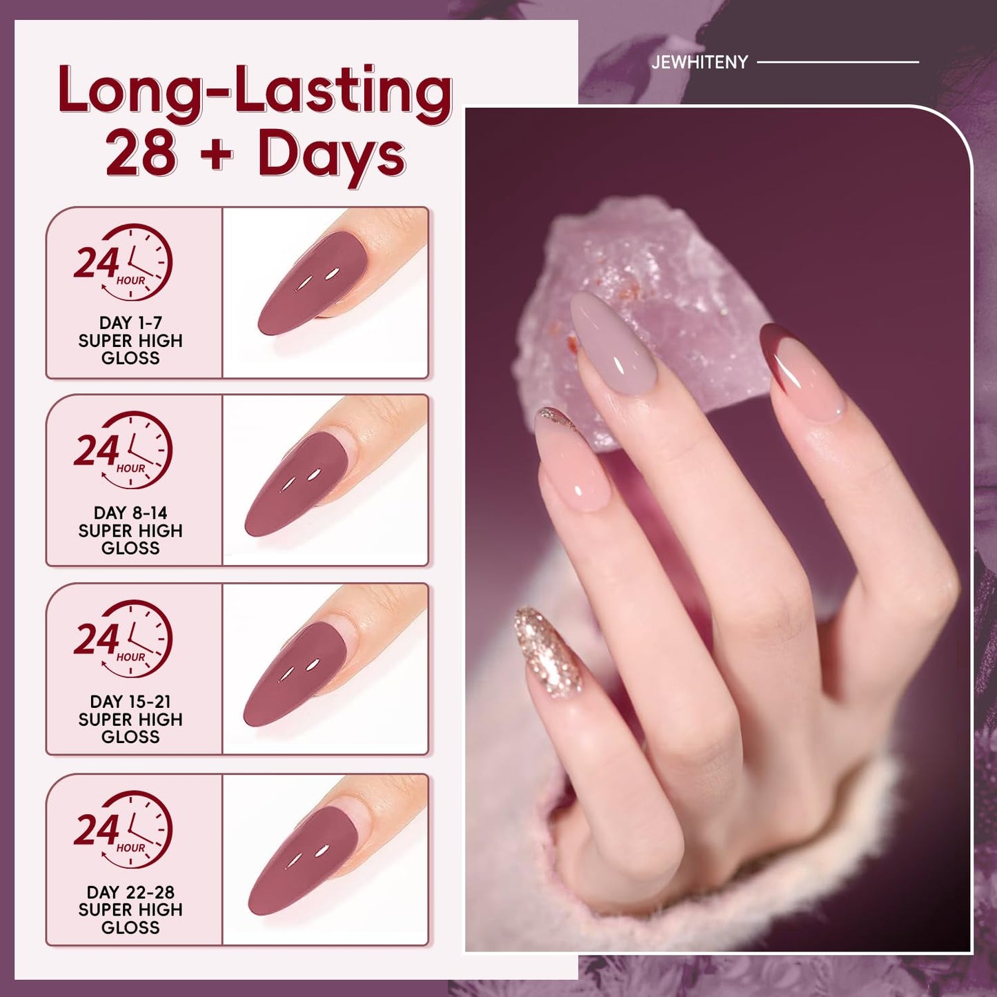 JEWHITENY 14 Colors Nude Pink Skin Tones Poly Extension Gel Kit All in One Kit All Seasons French Nails Manicure Poly Nail Gel Starter Kit with Nail Lamp Designs DIY At Home