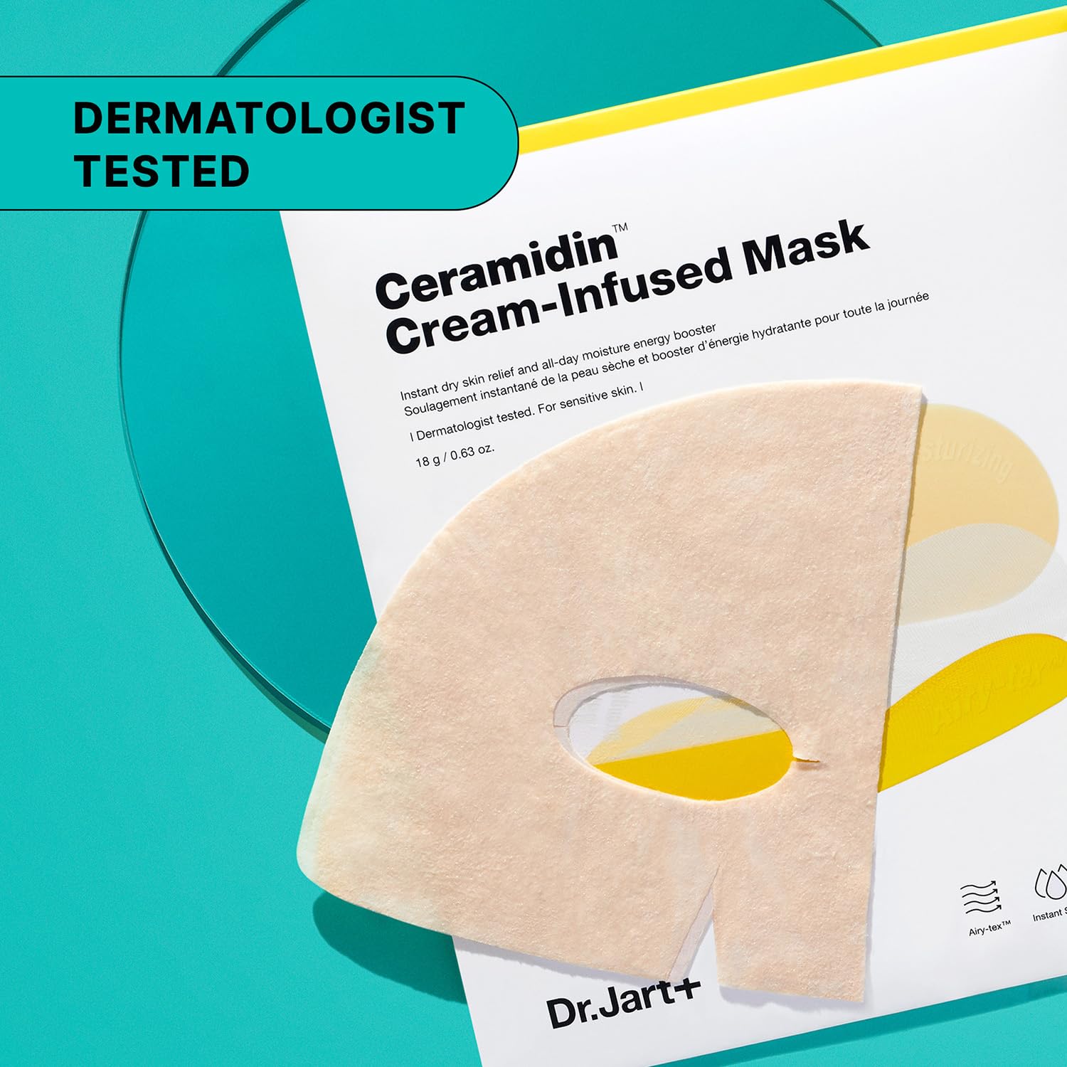 Dr.Jart+ Ceramidin Cream-Infused Korean Face Mask for Dry Skin with Ceramides and Panthenol | Sheet