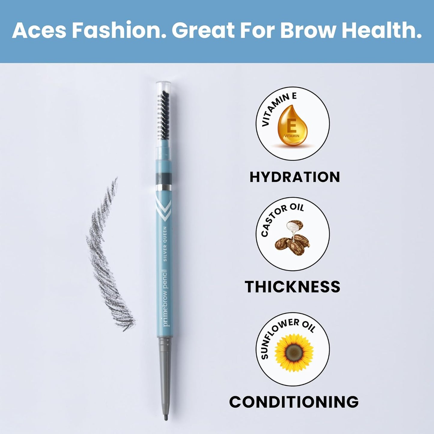 PrimeBrow Pencil for Mature Women – Ultra-Precise Tip for Natural, Hair-Like Strokes – Smudge-Proof & Long-Lasting Wear – Great for Thinning, Sparse, or Graying Brows (Ash Brown)
