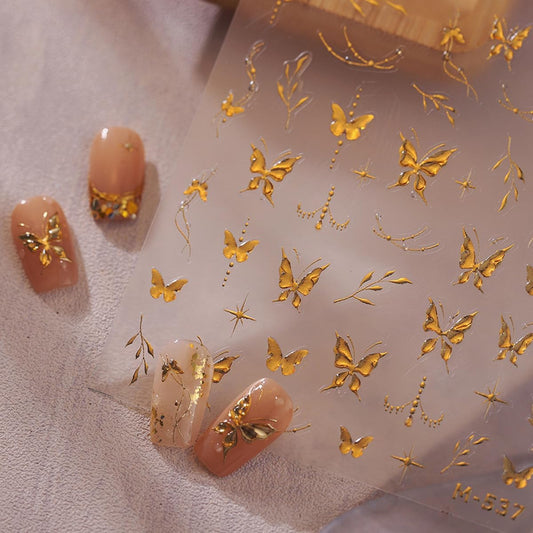 5D Embossed Nail Stickers for Nails Art Butterfly Nail Art Stickers Gold Nails Decals Self Adhesive