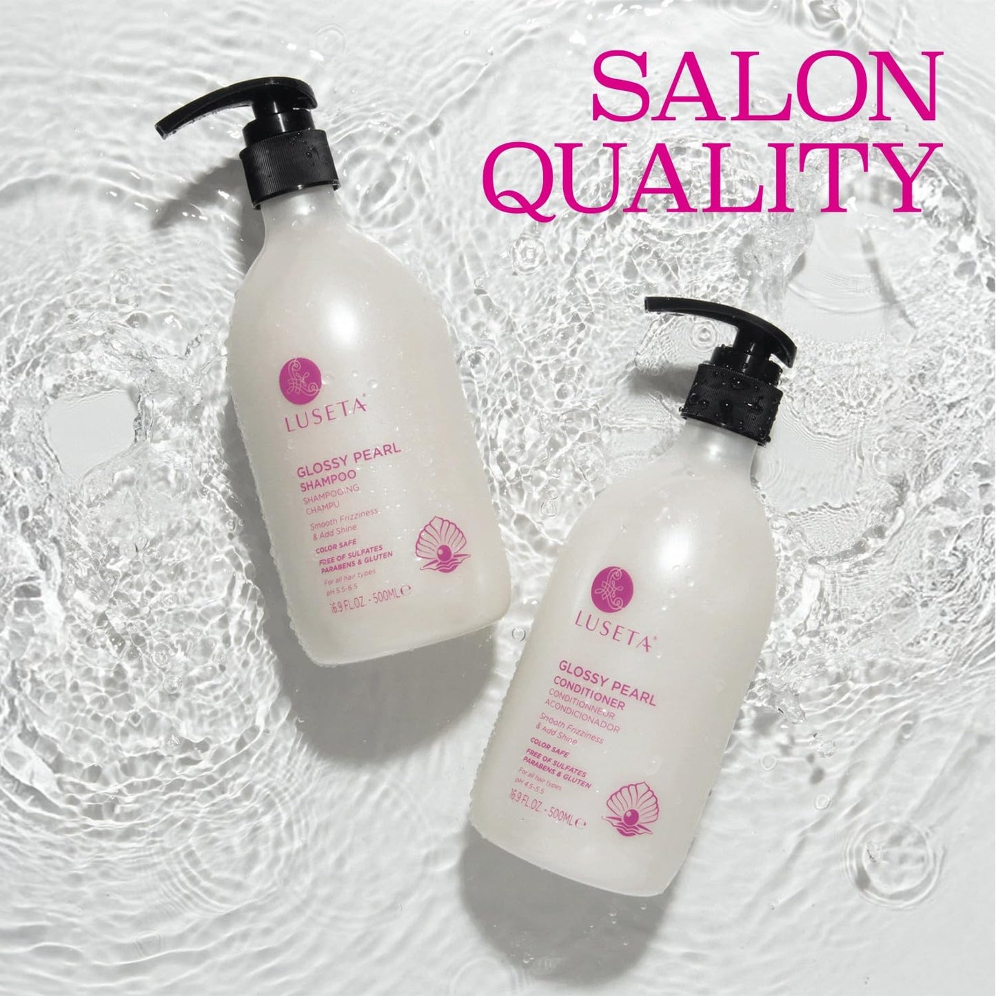 Luseta Glossy Pearl Shampoo and Conditioner Set Smooth & Moisturize, Fight Frizziness and Add Shine,Hydrating for Damaged Hair, Detangle,Nourish Strands,Paraben Free, Sulfate Free,16.9oz