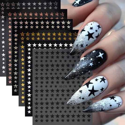 6 Sheets Star Nail Art Stickers Decals Gold Silver Star Nails Stickers for Nail Art Self-Adhesive