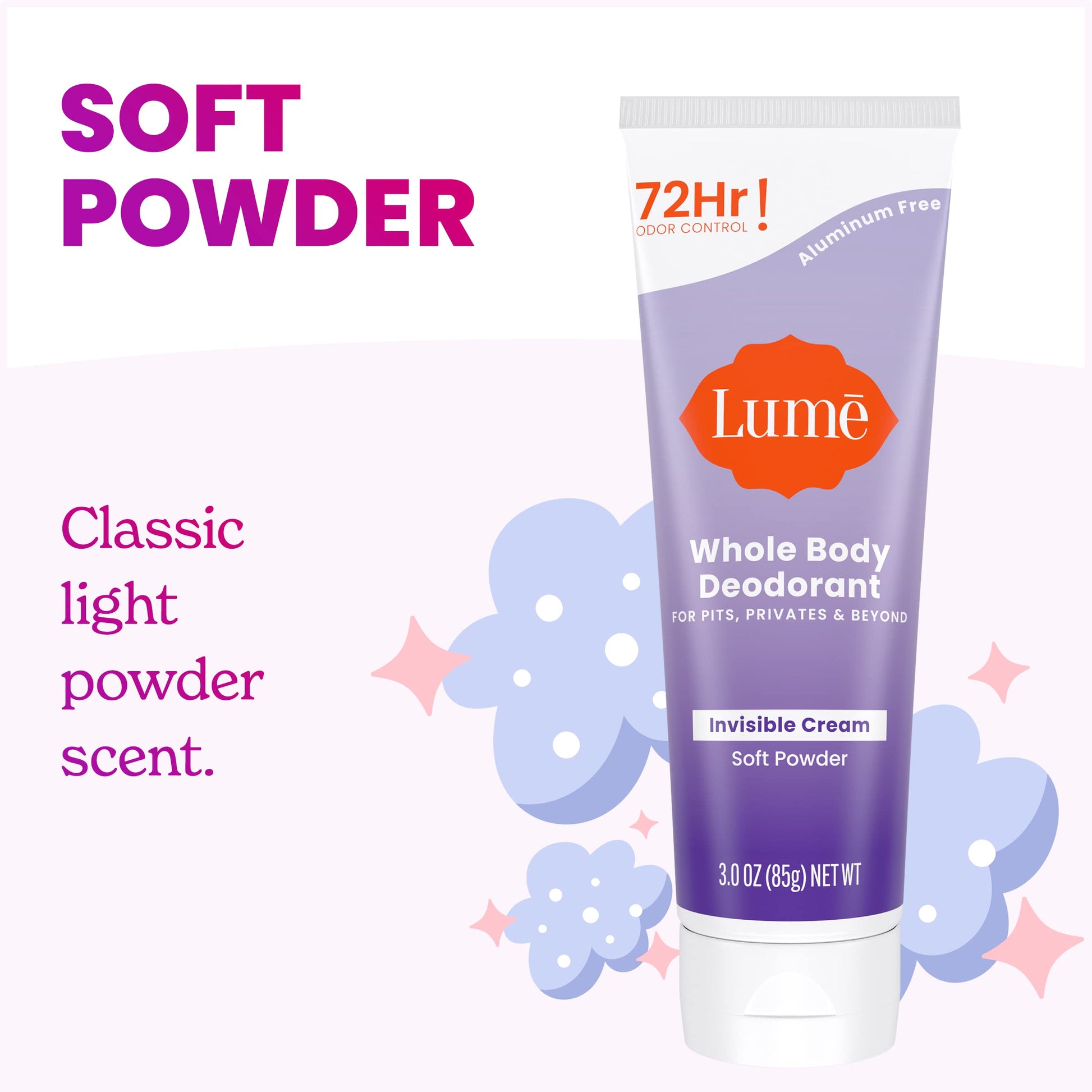 Lume Whole Body Deodorant - Cream Tube - 3 oz, 2 pk (Soft Powder)
