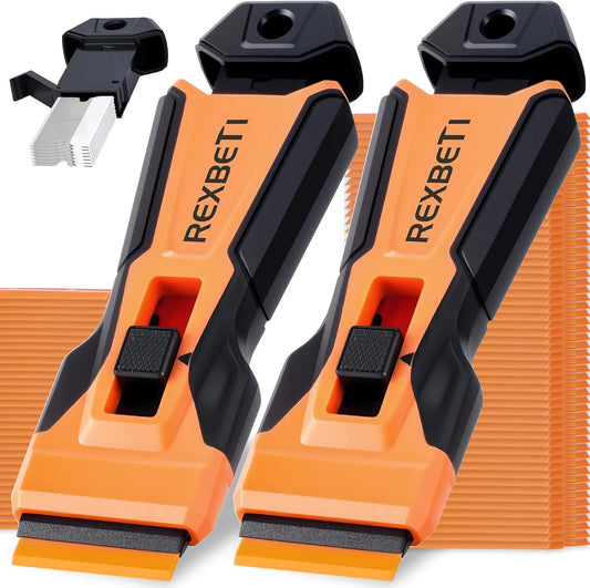 REXBETI Razor Blade Scraper Tool, 2 Pack Razor Scraper with Extra 314Pcs Razor Blades -14Pcs Metal