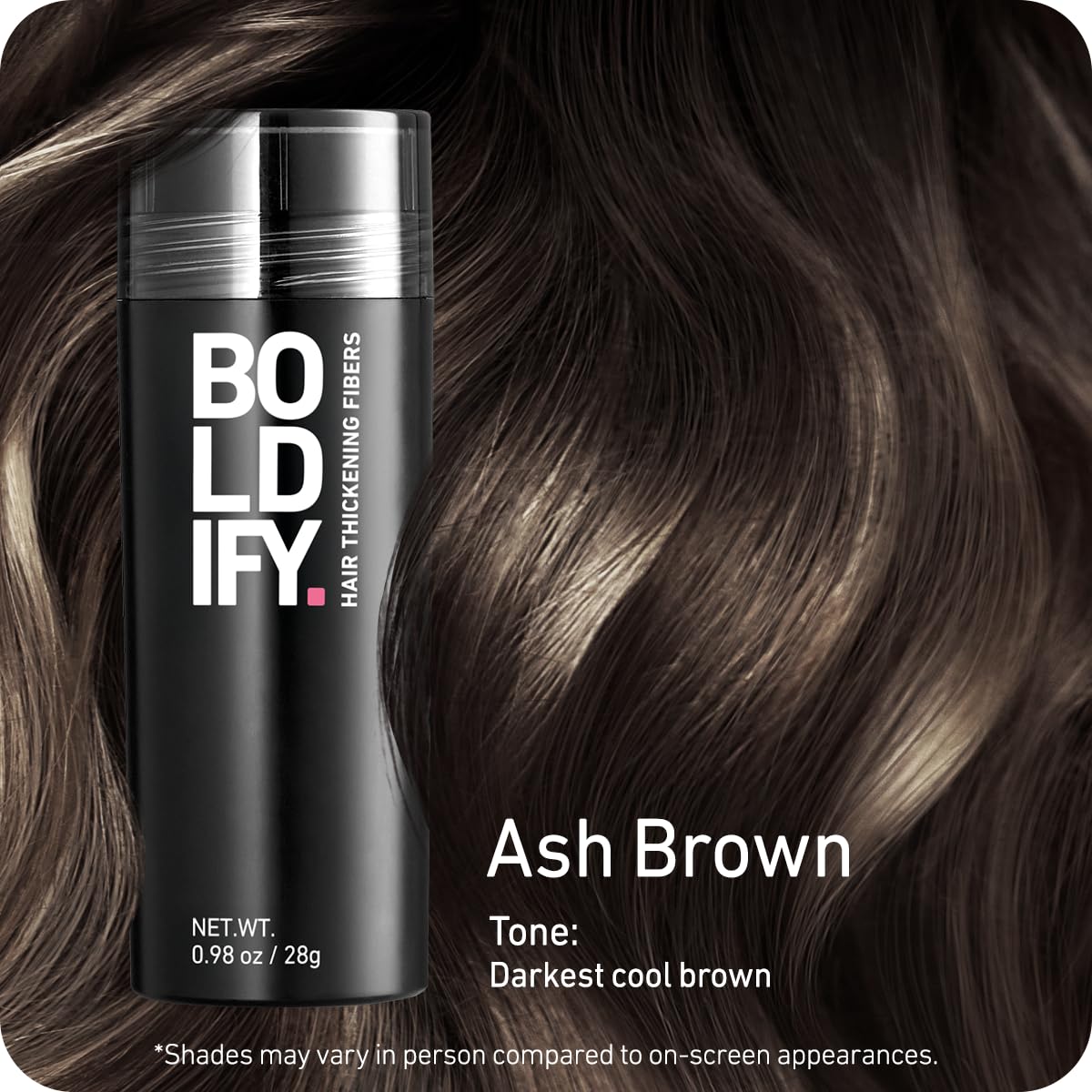 BOLDIFY Hair Fibers (28g) - Fill In Thinning and Fine Hair for an Instantly Fuller, Thicker Look - 14 Shades for Women & Men - Ash Brown