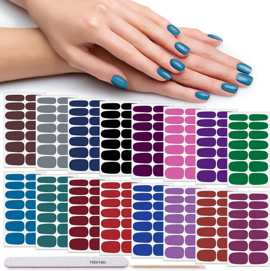 DANNEASY 16 Sheets Nail Wraps for Women Nail Polish Strips Solid Color Self Adhesive Nail Polish