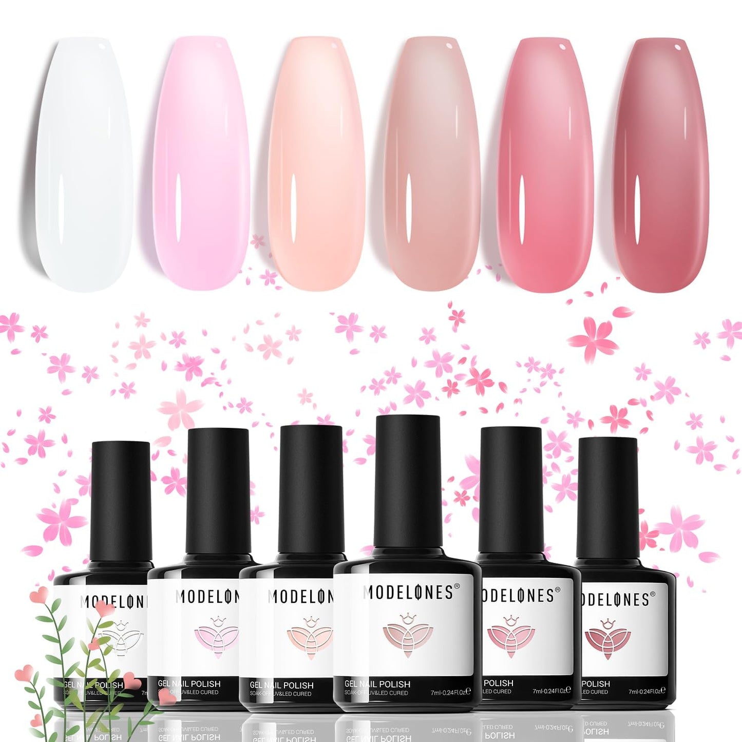 modelones Gel Nail Polish Set, 6 Colors Jelly Gel Polish White Nude Pink Neutral Translucent Nail Polish Soak Off LED Lamp Cured Soapnails Manicure Salon DIY Girl Women Gift