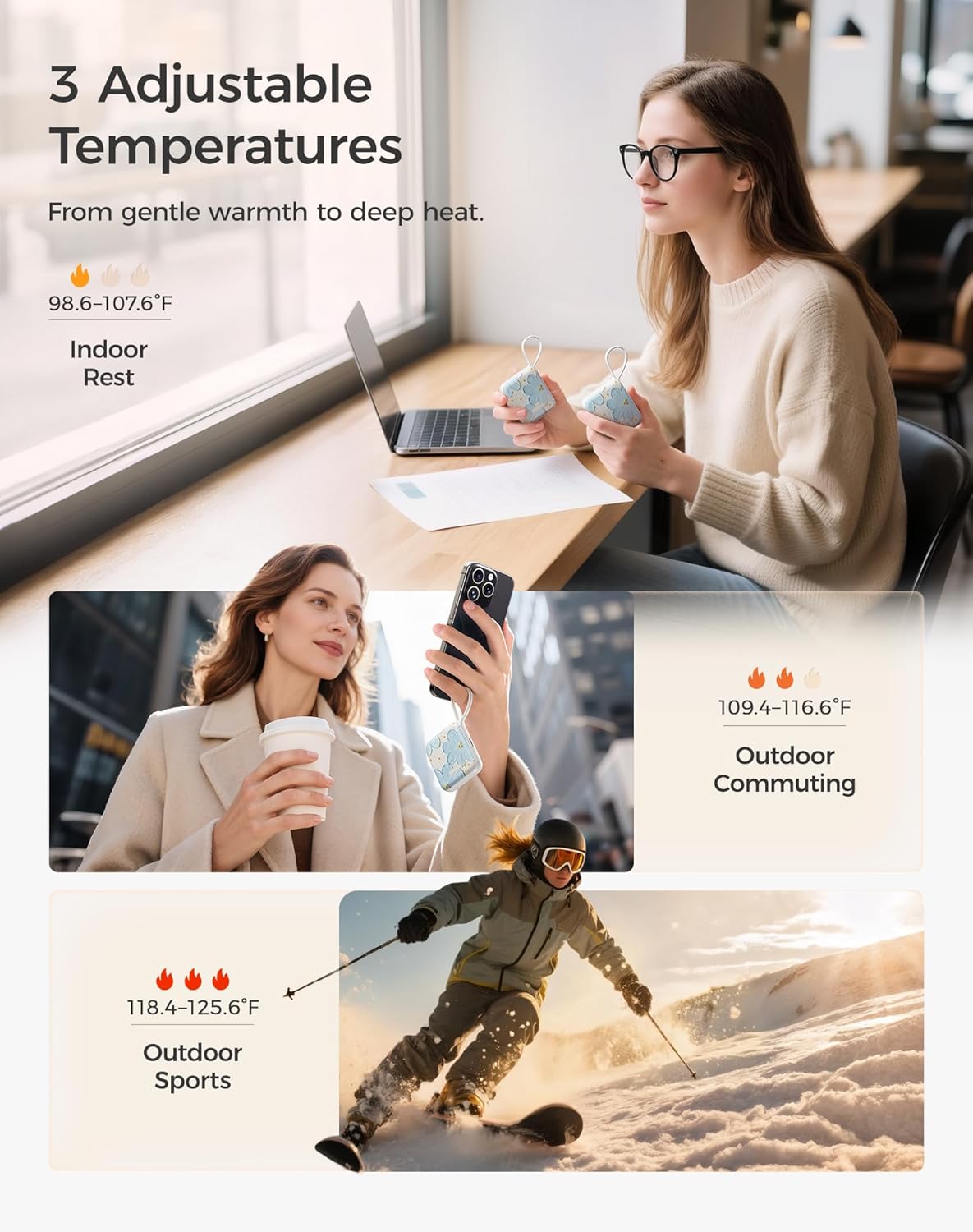 OCOOPA Hand Warmers Rechargeable, Smart Temp Control 7H*2 Long Safe Heat, Ultra Slim, Pocket-Size Design That Fits Gloves, Gifts for Women, Outdoor, Office, Commute (UT5 Nano)