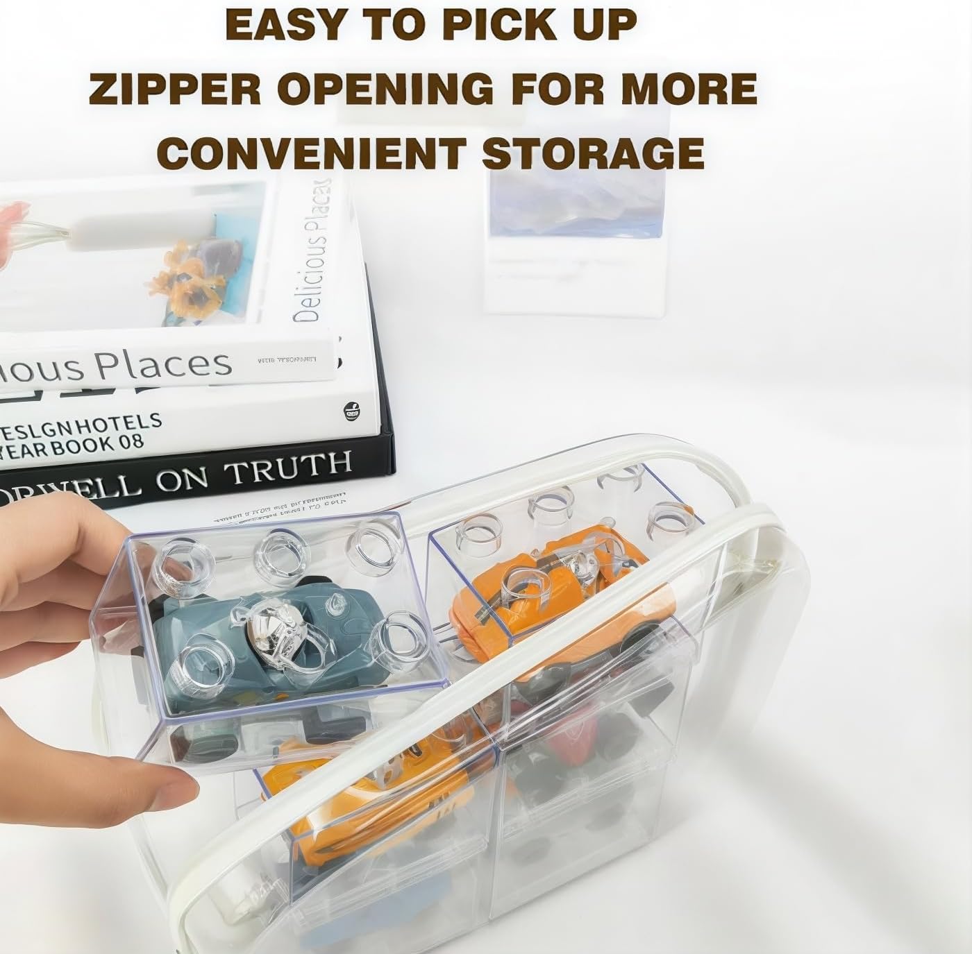 3 Pcs Zippered Transparent Cases，Clear Hard Pouch，Portable Double Zipper Hard Bag,Waterproof Clear Hard Shell Zipper Case for Cosmetic Storage, Snacks, Pencil Case (Medium*3)