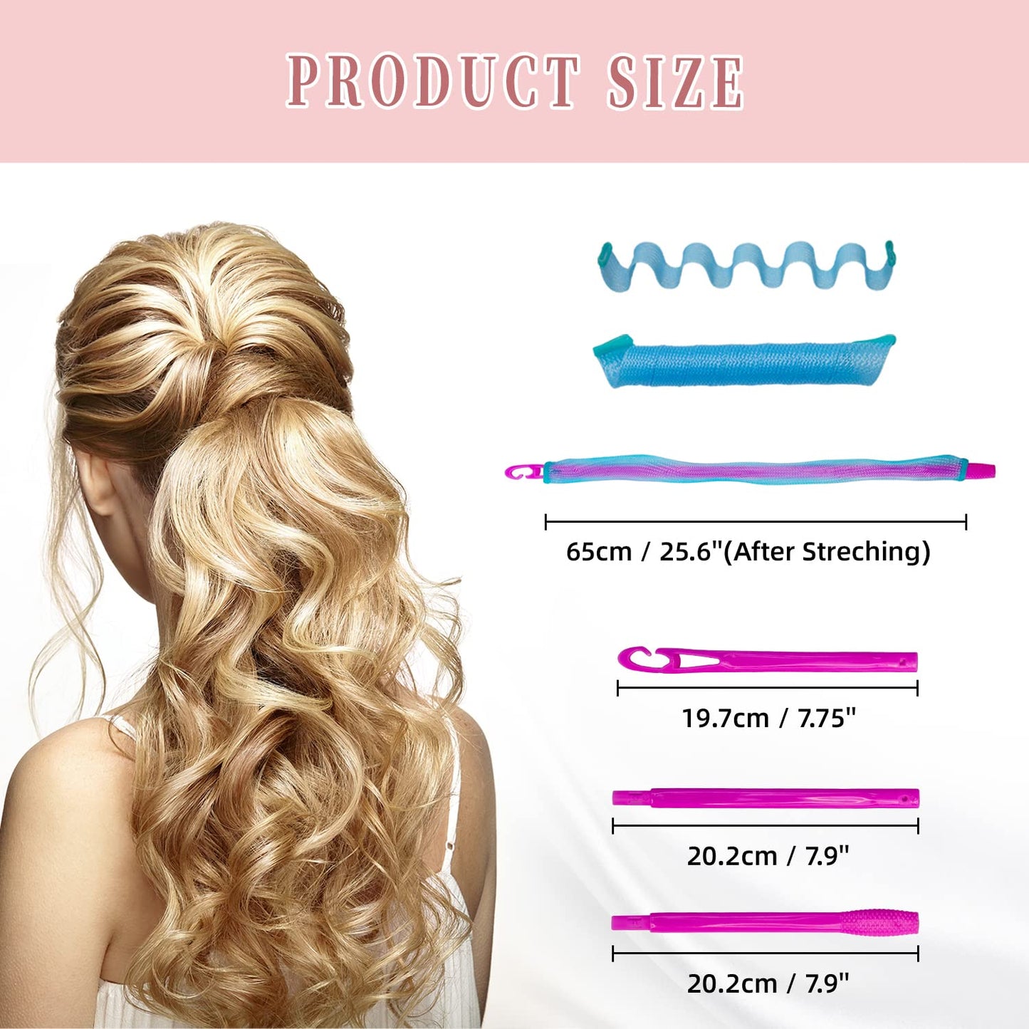 30pcs Heatless Curlers Rollers for Wavy Curls, No Heat Spiral Curlers Kit with Styling Hooks for Long Hair (25.5 Inch/65 cm)