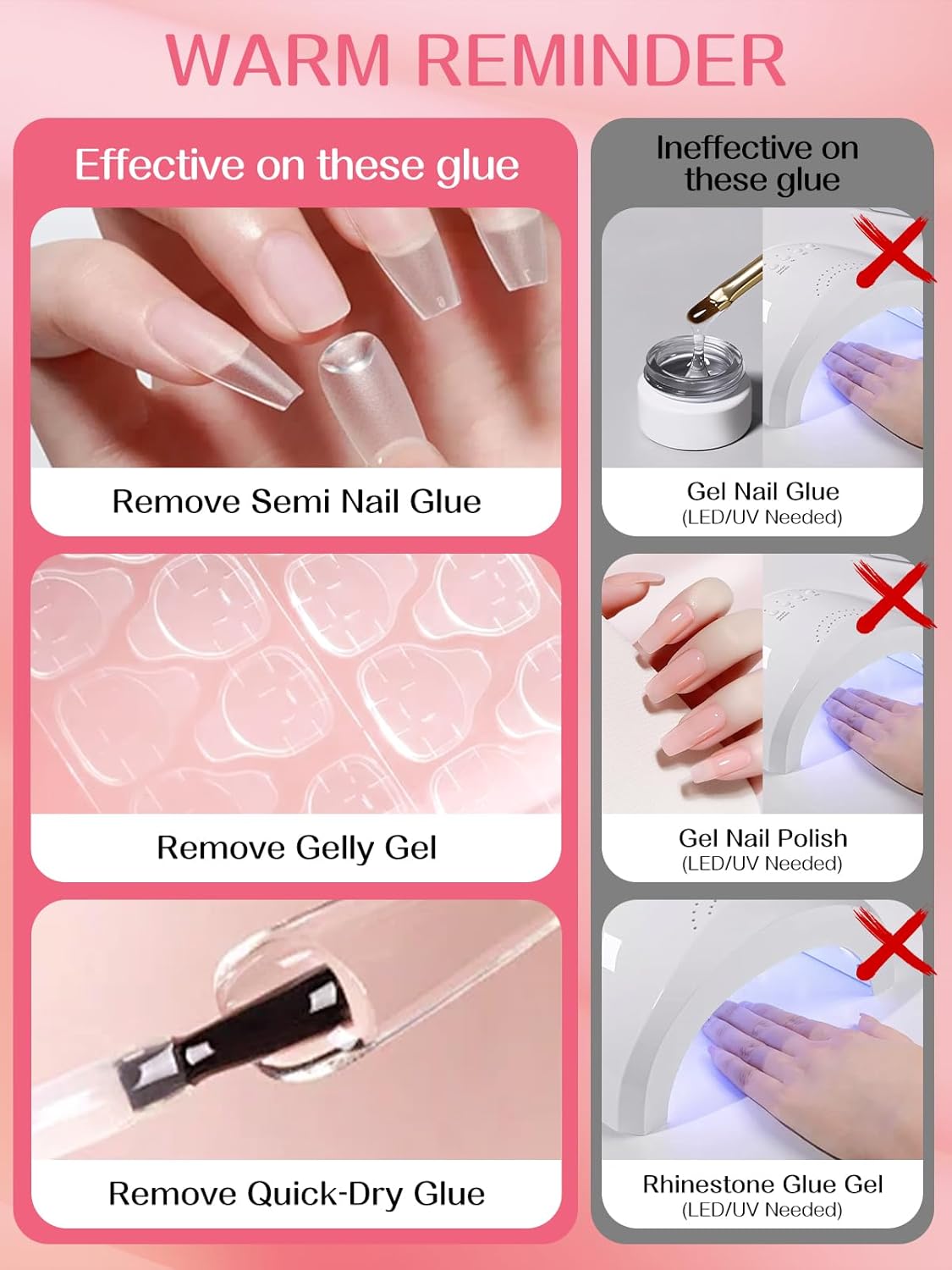 EBANKU Nail Glue Remover for Press On Nails, 10 x 15ML Gel Remover for Acrylic Tips Nail Glue Fast Acting Adhesive Gel Low Odor Liquid for Quick Removal
