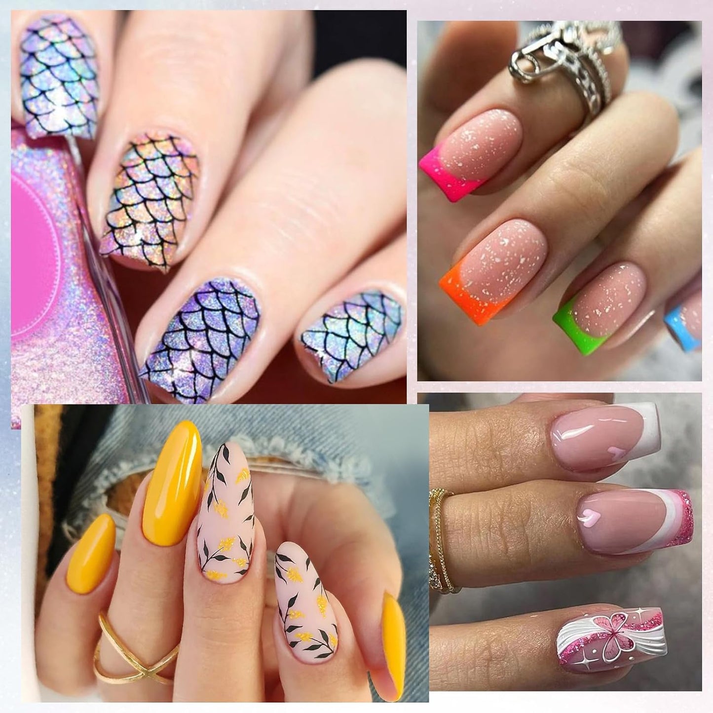 Born Pretty Nail Stamping Plates Set Nail Art Image Plates Plaid Flowers Leaves Geometric French Stamp Templates Kit Image Manicuring DIY Printing Tools 6PCS