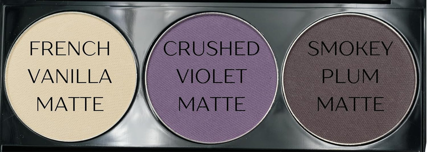 Off White, Matte Medium Lavender Violet, and Matte Deep Purple Vegan Eyeshadow Trio Palette; Talc, Paraben & Cruelty Free