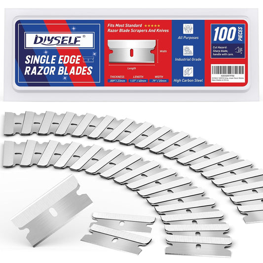DIYSELF Single Edge Razor Blades, 100 Blades, Razor Blades Refiils for Razor Scraper, Utility