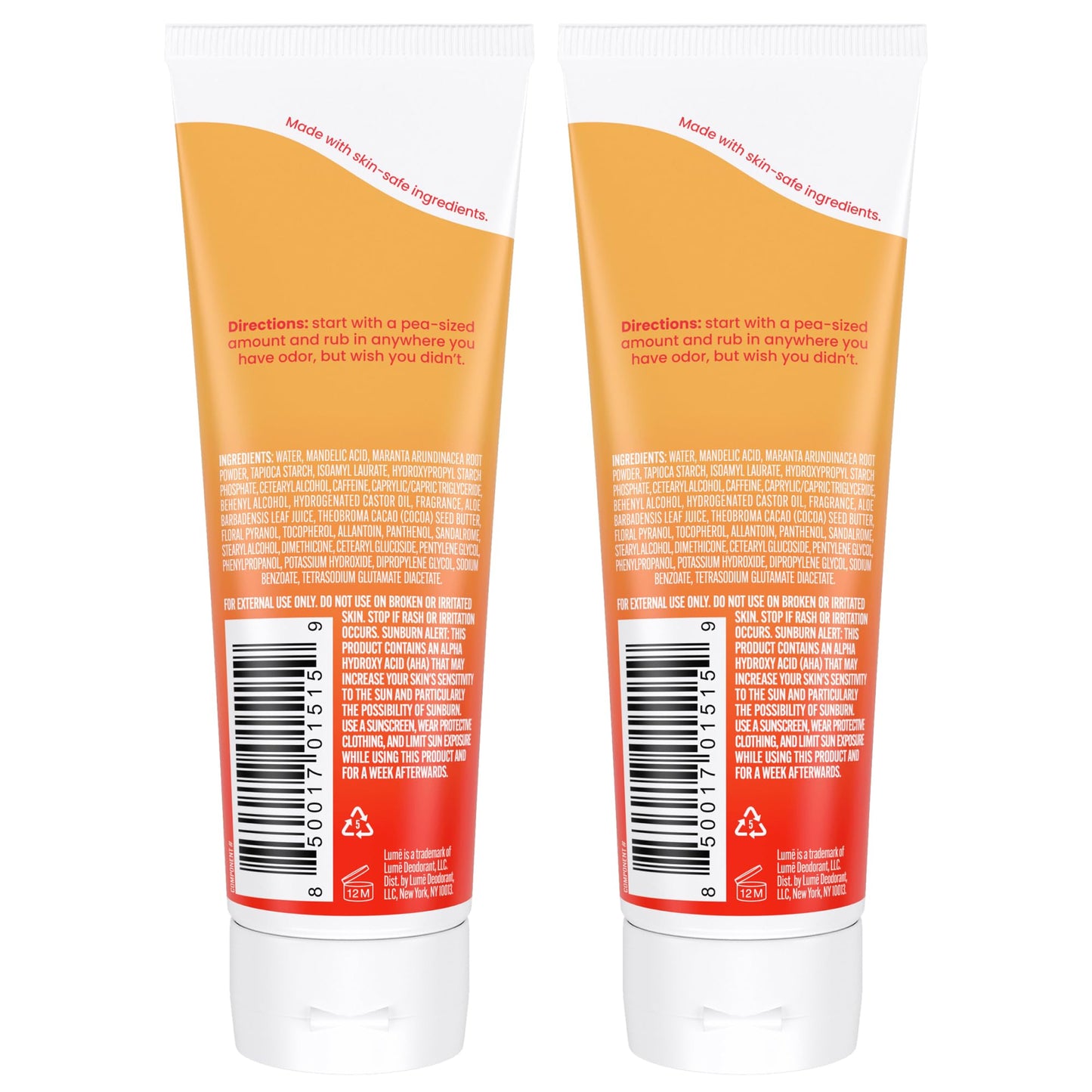 Lume Whole Body Deodorant - Cream Tube - 3 oz, 2 pk (Clean Tangerine)